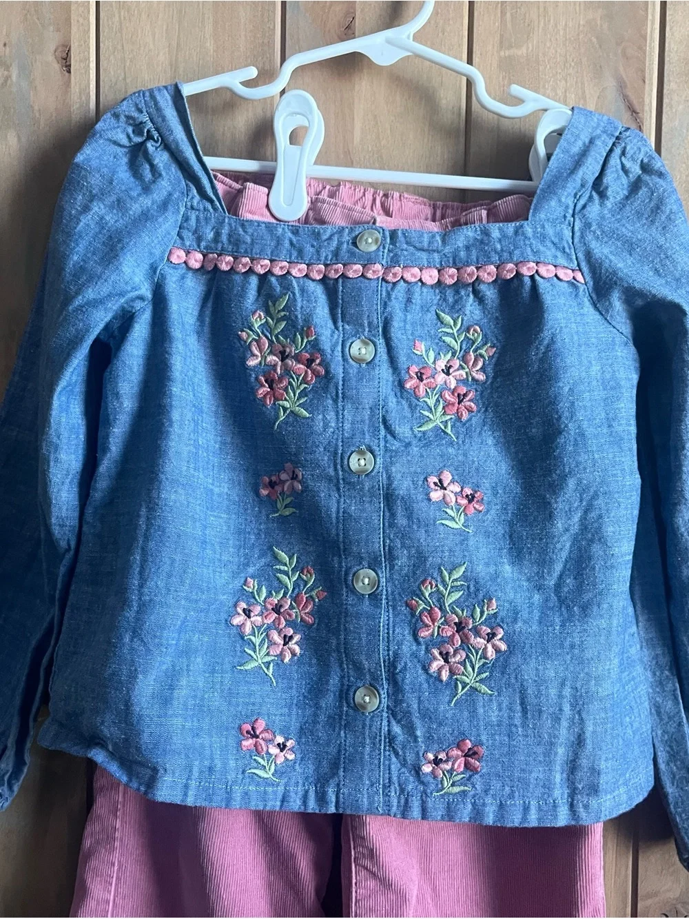 Gymboree Embroidered Chambray Top with Pink Corduroy Pants Set - 5T